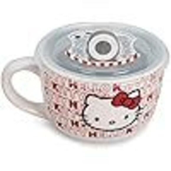 SOLD-Hello Kitty Ceramic Soup Mug with Lid - Picture 2 of 3